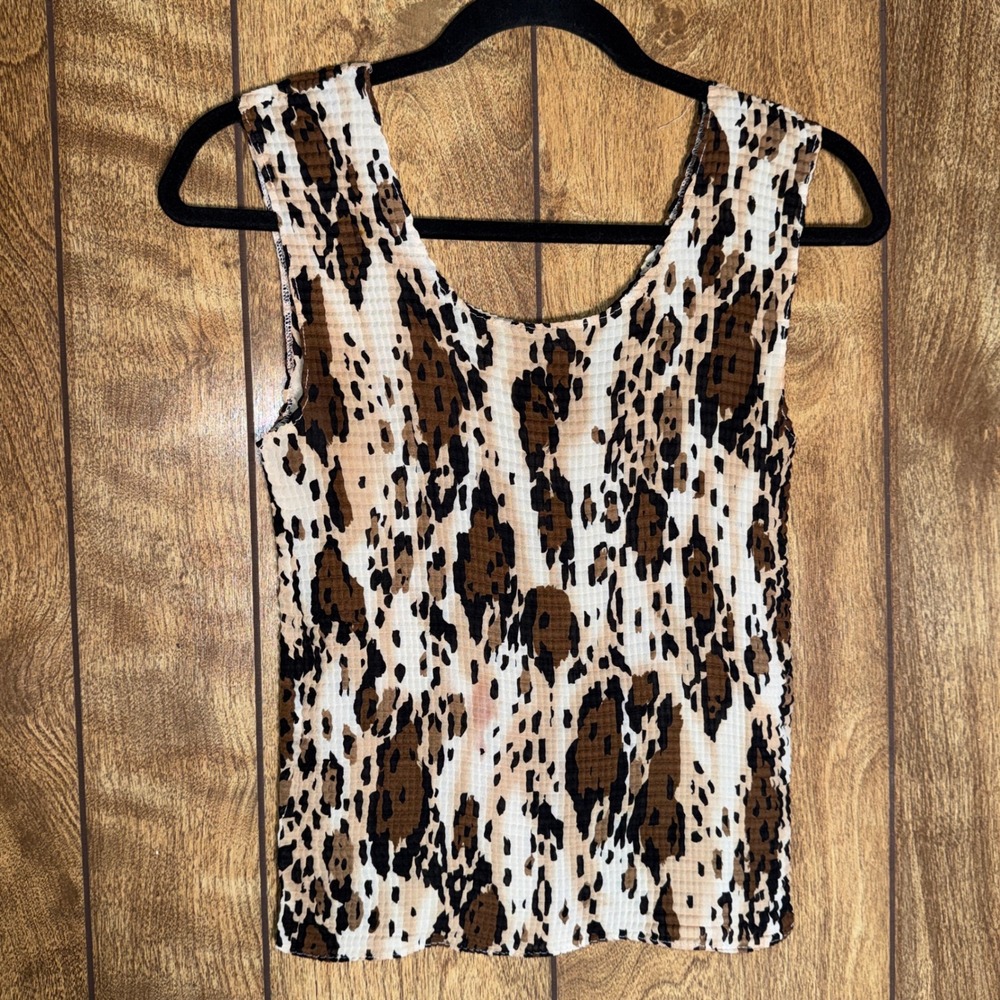 Nicola Womens Small Brown Leopard Animal Print Popcorn Textured Tank Top Y2K